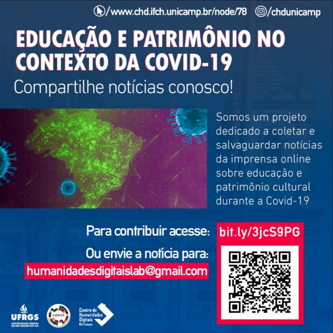 Cartaz em azul com escrita em branco. Mapa do Brasil ao lado esquerdo na cor verde.