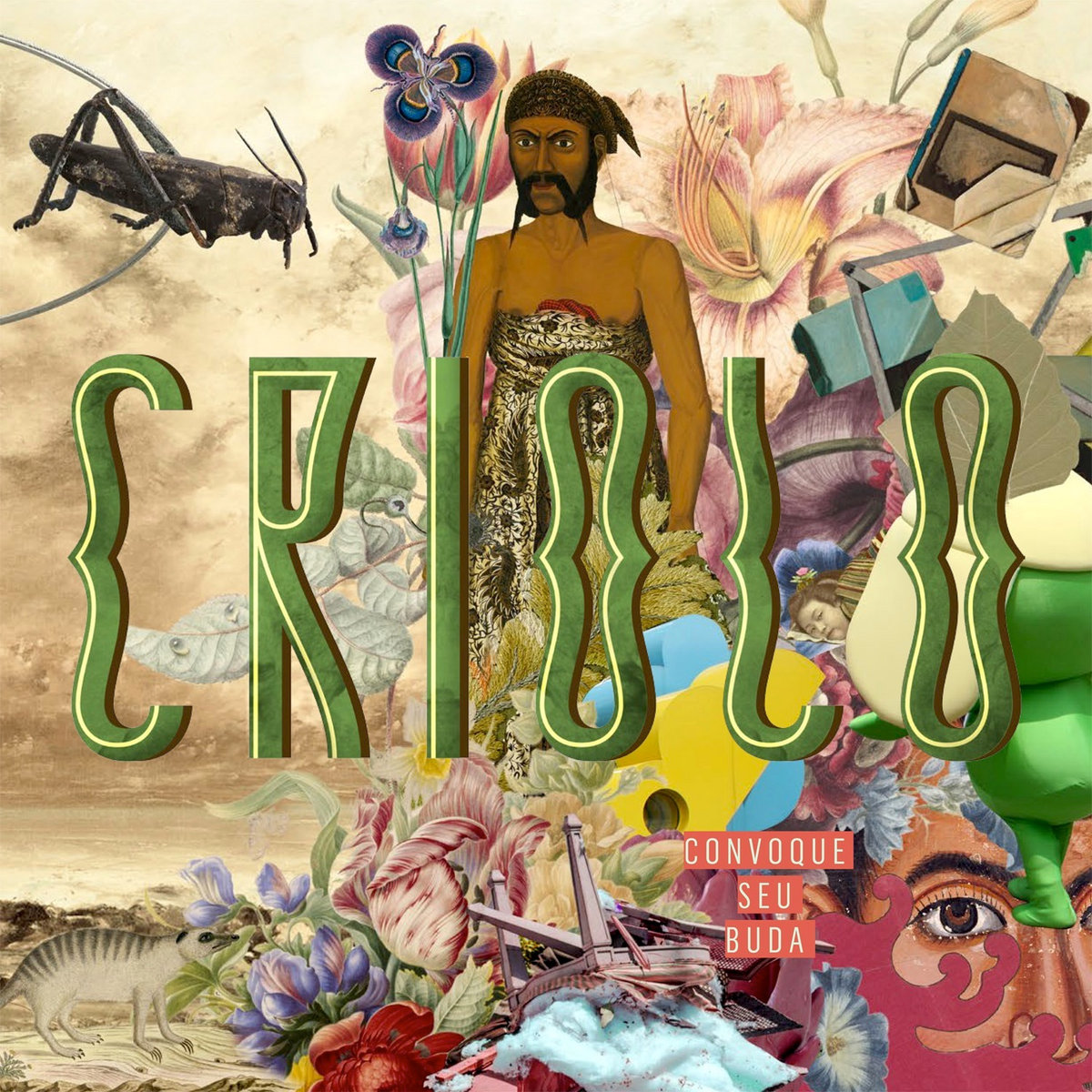 Capa do álbum Convoque seu Buda do rapper com diversas colagens relacionadas ao trabalho do artista.