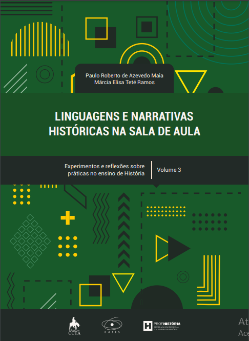 formas geométricas aleatórias no fundo, título no centro