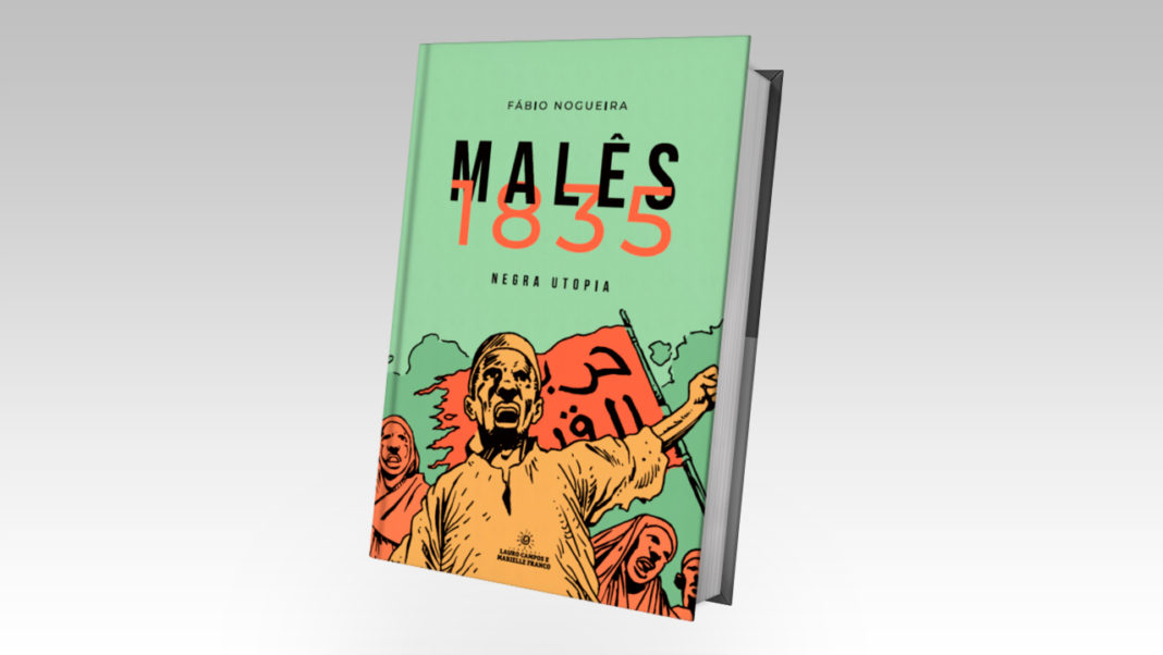 Foto do livro com o título na capa e fundo verde, com animações na frente e uma bandeira laranja.